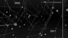 Animation of network of connections with data processing over spots. Global technology and digital interface concept digitally generated video.