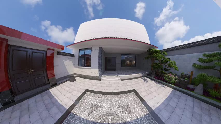 Backyard Patio Scene - 3D Render - Panoramic View