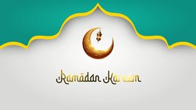 ramadan kareem background with a golden crescent moon and hanging Islamic gold lanterns