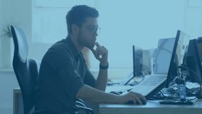 Animation of network of connections with icons over diverse colleagues working in office. Global business and digital interface concept digitally generated video. - Powered by Shutterstock - Get 15% off with code: PIKWIZARD15