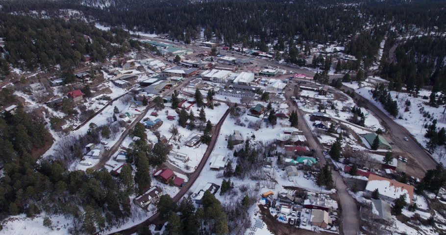 Aerial drone shot of Cloudcroft, New Mexico wide angle view