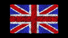 Great britain flag with handwritten design on black background. Hand drawn flag animation - Powered by Shutterstock - Get 15% off with code: PIKWIZARD15