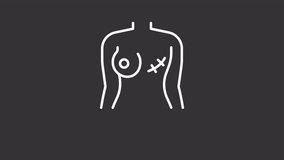 Cancer ribbon white line animation. Awareness campaign animated icon. Breast surgery scar, healthcare. Isolated illustration on dark background. Transition alpha video. Motion graphic