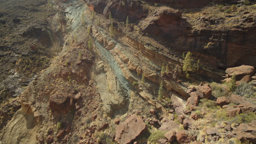 Montain island by drone FPV, arrid landscape, Canary islands