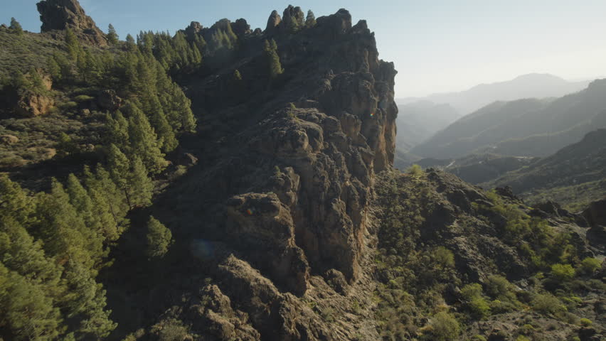 Montain island by drone FPV, arrid landscape, Canary islands