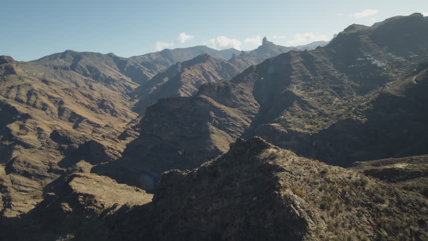 Montain island by drone FPV, arrid landscape, Canary islands