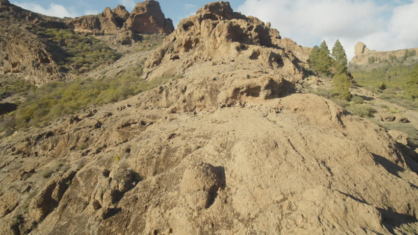 Montain island by drone FPV, arrid landscape, Canary islands