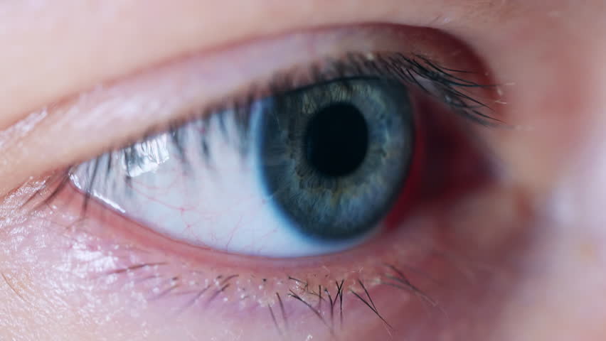 A person with blue eyes is blinking in a close up Royalty-Free Stock Footage #3458008639
