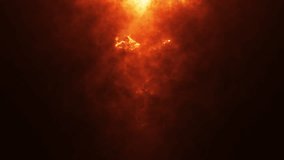 Abstract loop glow orange red flare light smoke cloud fire particles flow from top to bottom effect animation on black background. 4K 3D atmosphere soft fog, smog, smoke, cloud with dust on dark - Powered by Shutterstock - Get 15% off with code: PIKWIZARD15