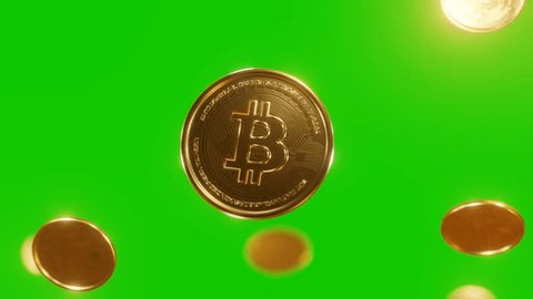 Bitcoin Rain Green Screen Slow Motion, Cryptocurrency Effect , Experience the captivating effect of Bitcoin rain in slow motion against a green screen, showcasing the abundance and dynamic nature Arkistovideo