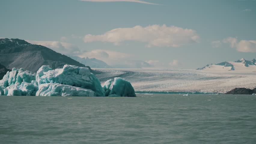Lago Argentino With Huge Icebergs In Glaciers Patagonia, Argentina. Wide Shot Royalty-Free Stock Footage #3458068189