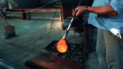 production of vases in Murano glass in Italy