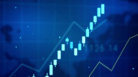 Growing digital business trend chart, rising market candlestick stock chart gain profit, positive crypto investment bullish price concept, blue finance technology success background 3d rendering - Powered by Shutterstock - Get 15% off with code: PIKWIZARD15