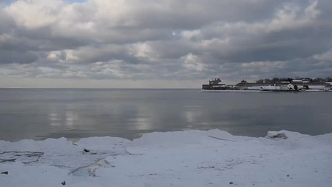 Lake Ontario in winter, view of Fort Niagara