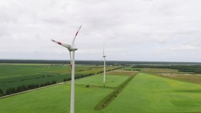 Wind turbine summer aerial video