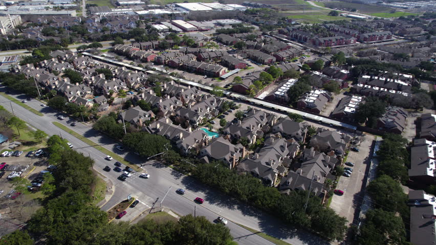 Aerial View of Upscale Residential Community in South Houston TX USA Near Medical Center Area and Hermann Park
