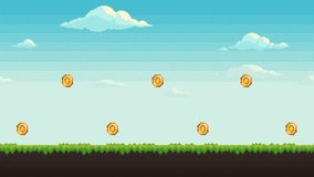 Animated pixel art level background with floating coins. 2D classic looping animation in retro video game style. - Powered by Shutterstock - Get 15% off with code: PIKWIZARD15