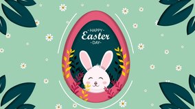 Easter greetings with bunny cartoon. happy Easter holiday concept. paper cut style animation, 4k video
