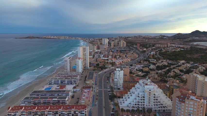 Aerial view of La Manga del Mar Menor, Region of Murcia, Spain
