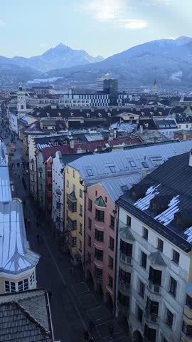 Innsbruck city centre aerial panoramic view. Innsbruck is the capital city of Tyrol in western Austria