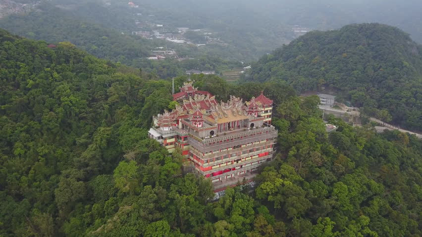 Bishan Temple is in Neihu district in Taipei. The temple was developed since 1751. (aerial photography) Royalty-Free Stock Footage #3458355849