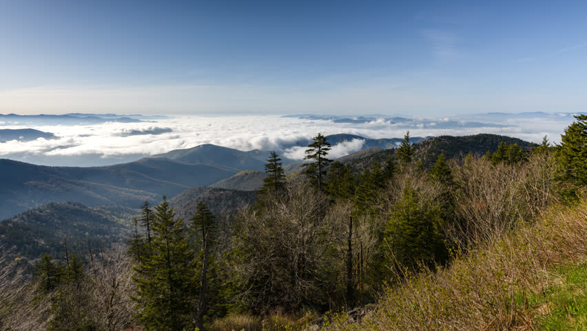 Clouds moving over the Clingmans Dome in the Great Smoky Mountains of Tennessee and North Carolina Royalty-Free Stock Footage #3458357511