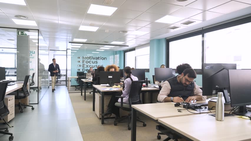 Manager shares good news and celebrates success with cheerful employees in office