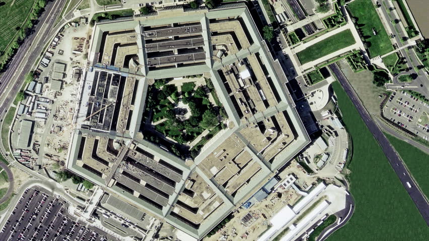 Aerial establishing shot of the Pentagon Building. 