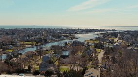 Drone Video of Babylon Long Island and the Great South Bay on a sunny day