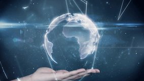 Animation of network of connections over globe and hands. Global connections, computing and data processing concept digitally generated video. - Powered by Shutterstock - Get 15% off with code: PIKWIZARD15