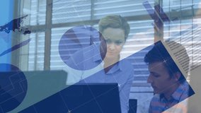 Animation of financial data processing over diverse business people in office. Global finance, business, connections, computing and data processing concept digitally generated video. - Powered by Shutterstock - Get 15% off with code: PIKWIZARD15