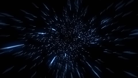 Flying through hyper space with stars zooming past the camera. This can be cut into a seamless loop as the particles recycle consistently.