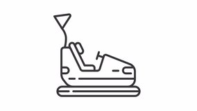 Animated trembling bumper car icon. Swinging flag, riding cart line animation. Recreational vacation. Black illustration on white background. HD video with alpha channel. Motion graphic