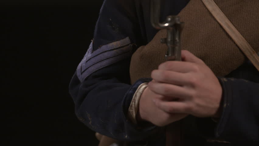 VIRGINIA - SEPTEMBER 2017 - Close details of Authentically recreated Civil War Union Army Soldier circa 1864, Sherman