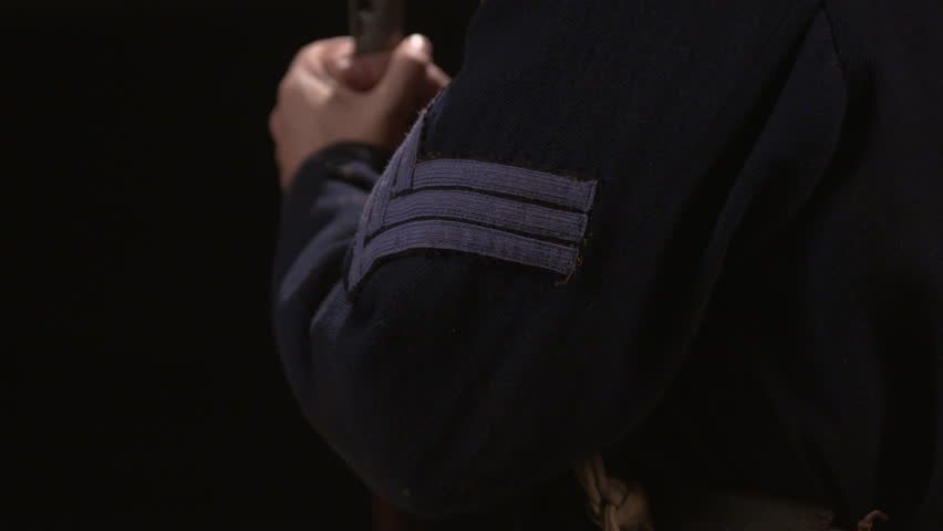 VIRGINIA - SEPTEMBER 2017 - Close details of Authentically recreated Civil War Union Army Soldier circa 1864, Sherman
