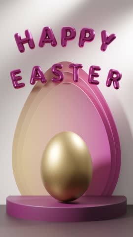 Loop 3d animation for the Easter holiday. A golden Easter egg in the studio and letters from balloons with the text Happy Easter. Vertical orientation. Royalty-Free Stock Footage #3458686747