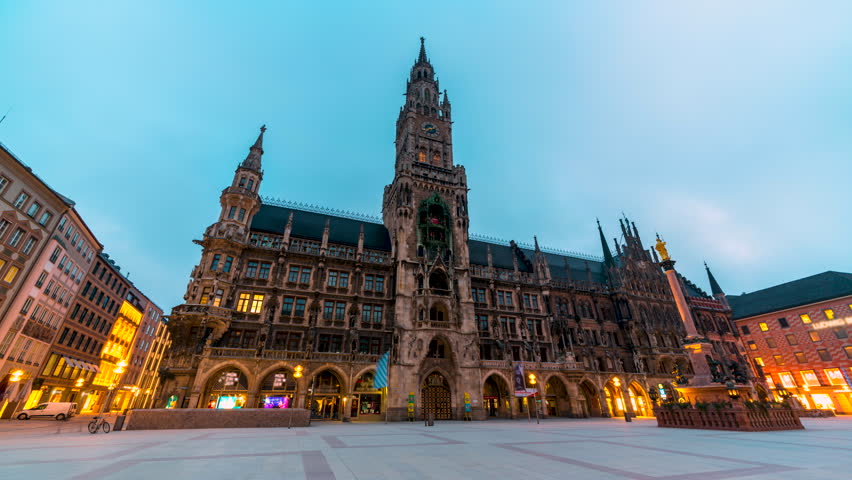 Hyperlapse: Tourists at the Marienplatz street in Munich view in front of Town Hall. The Marienplatz is central square in the city centre of Munich, Germany. Hyperlapse footage  Royalty-Free Stock Footage #3458699181
