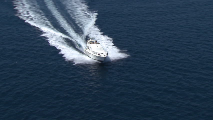 A speedboat speeds across Adriatic sea, Croatia