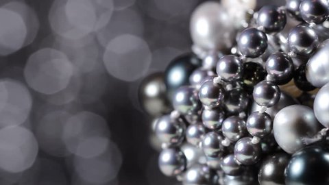 Black, White and Silver Pearls Close up Macro.
