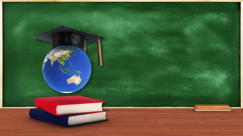 Global Business Education, Graduation Cap with Earth Globe ஸ்டாக் வீடியோ
