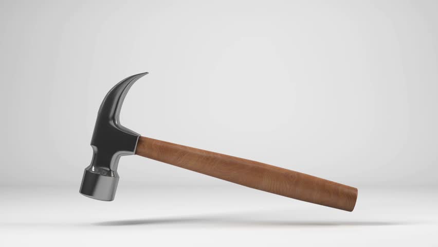 Hammer hitting on white background, 4k video