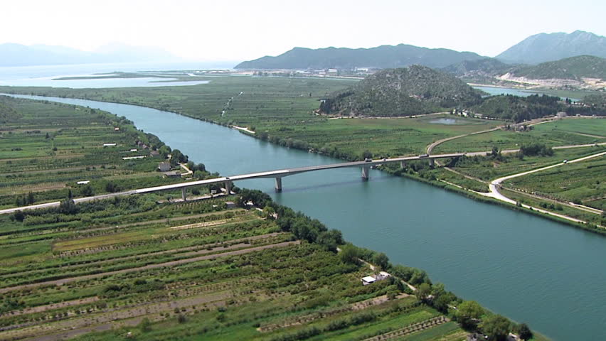 River Neretva with surrounding waterlands discharging into Adriatic sea