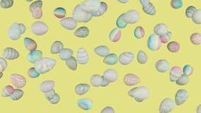 A lot of pastel colored Easter eggs falling on yellow background seamless looped 3D render. Various eggs pattern for happy Easter. Day of the Crucifixion - Powered by Shutterstock - Get 15% off with code: PIKWIZARD15