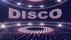 DISCO Text Animation on Monitor, Rendering, Background, Loop, 4k
