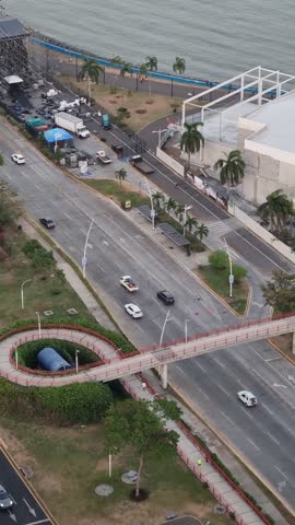 Aerial view of Avenida Balboa, Cinta Costera in Panama.