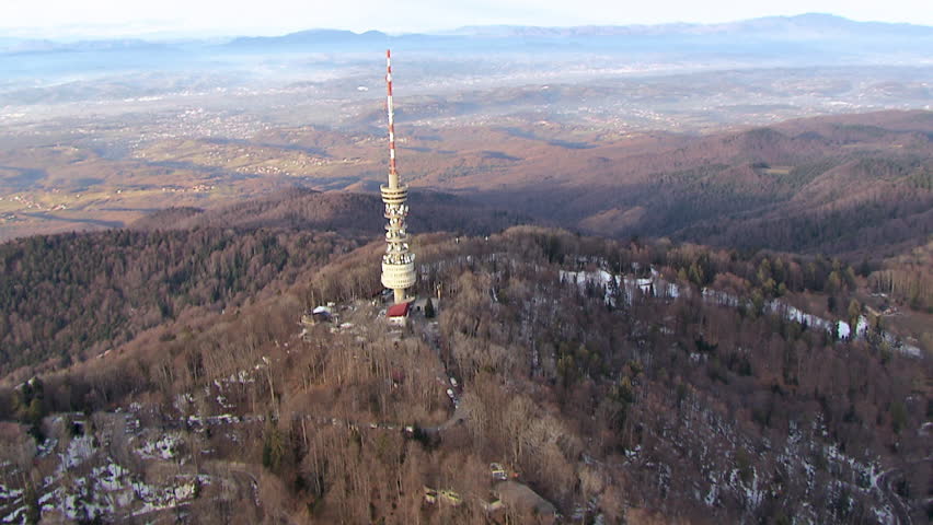 Radio and TV tower on the top of the peak Sljeme