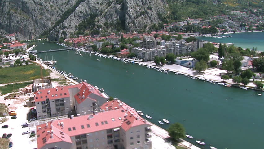 Omis, the town and harbour at the mouth of the Cetina River, Croatia