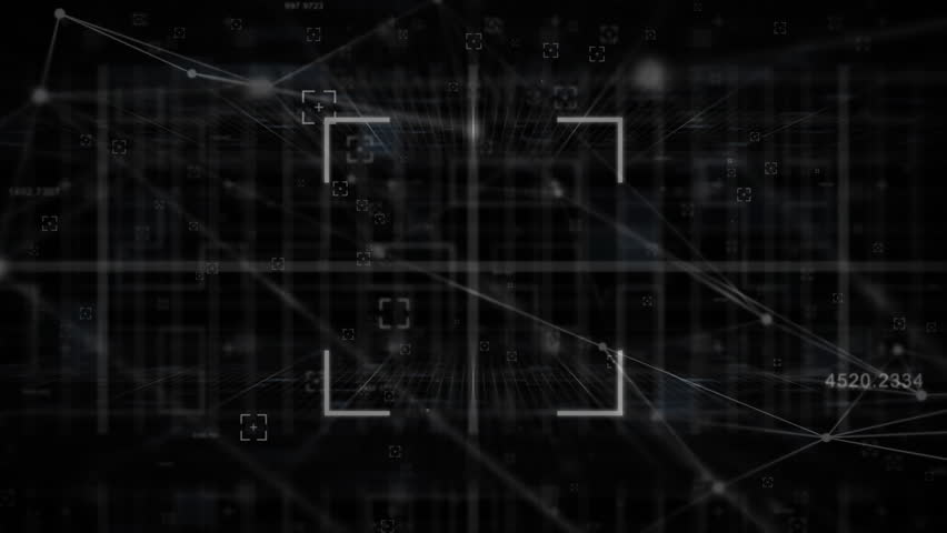 Animation of network of connections over data processing and scope scanning. Global technology and digital interface concept digitally generated video.