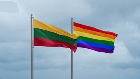 LGBT movement flag also Gay Pride and Lithuania flag waving in the wind cycle looped video, tolerance conception in country
