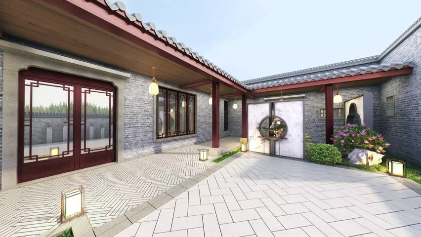 Backyard with Patio - 3D Render - Panoramic View